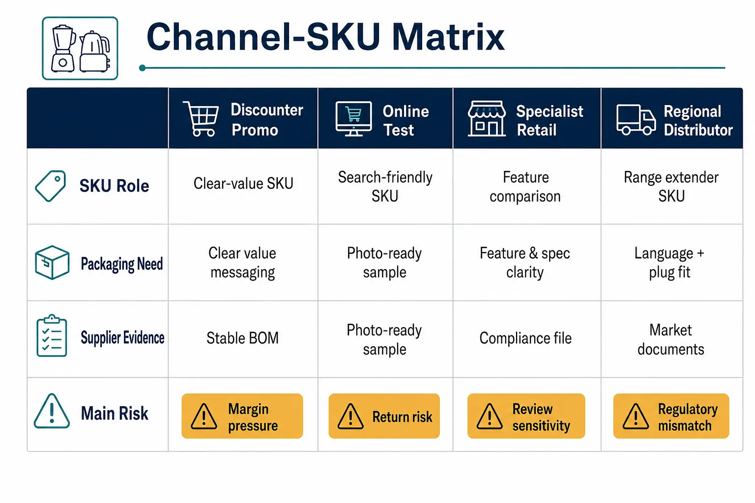 Channel matrix for European private label kitchen appliance SKU planning