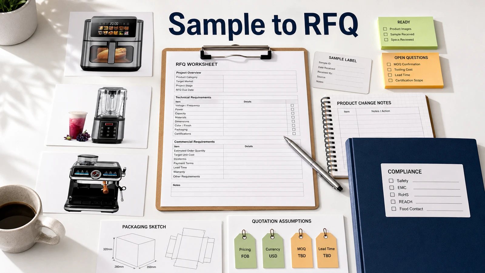 Trade show sample notes converted into an OEM RFQ worksheet for kitchen appliances