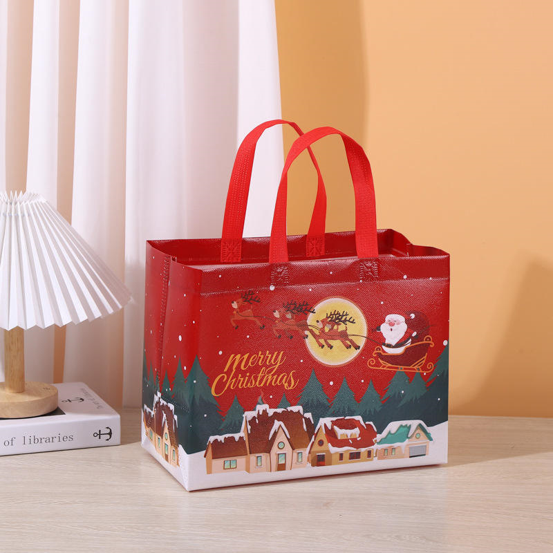Customized Easter Cheap Eco Friendly Christmas Apple Candy Gift Santa Non-woven Laminated Tote Bag Wholesale