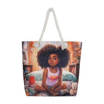 Multi-Functional Fun Cartoon Pattern Tote Bag with Rope Art Printed