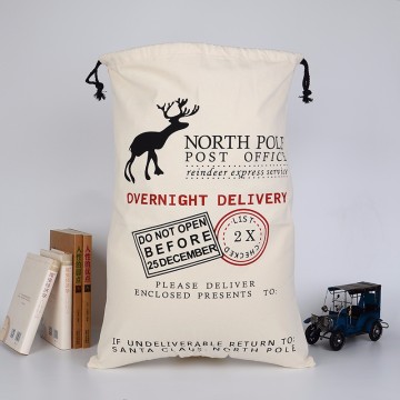 Custom-Made Pure Cotton Canvas Christmas Gift Bag With Drawstring Closure
