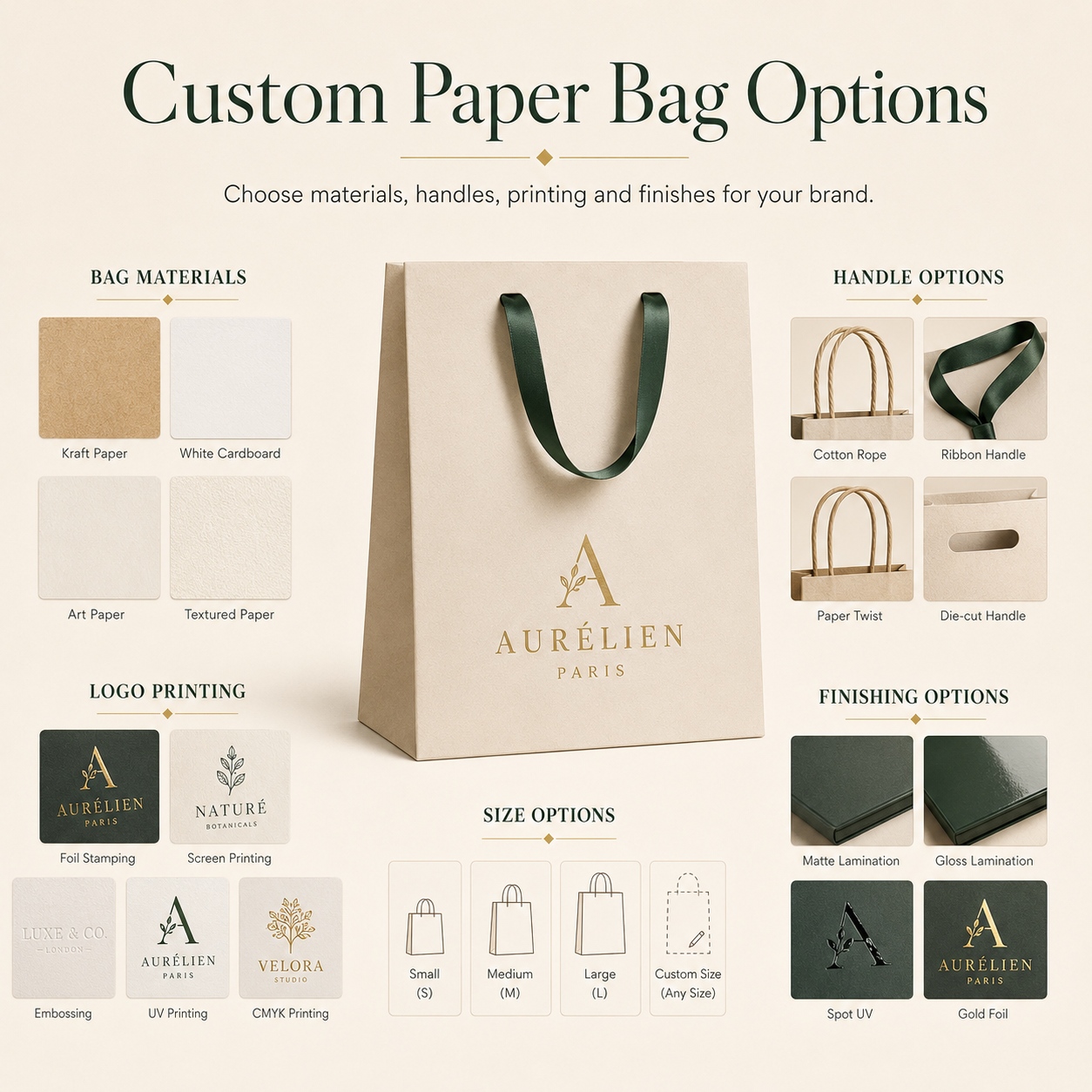 Opções de sacolas de papel personalizadas