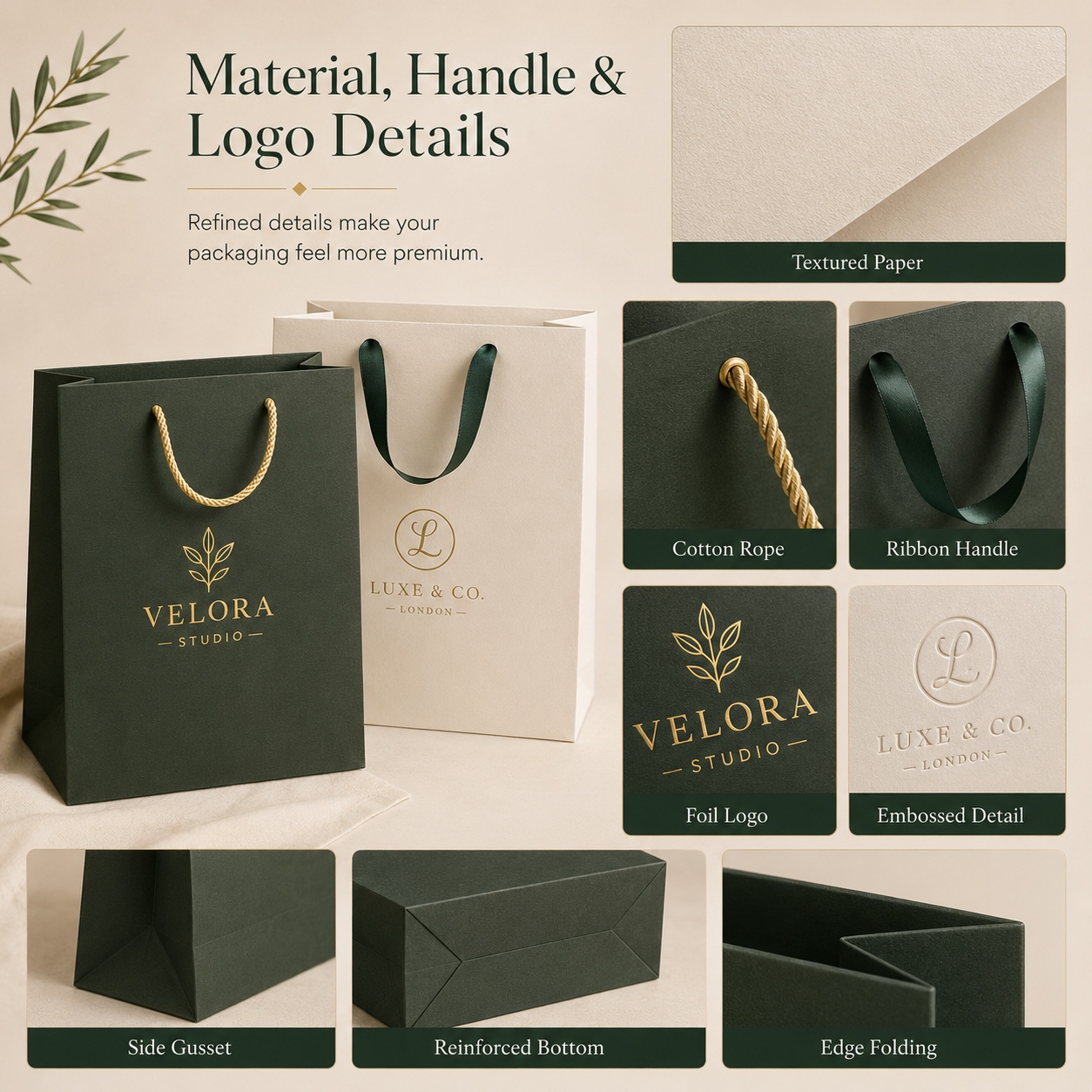 Detalhes do logotipo da alça de material