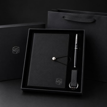 Custom Black Business Gift Set with Notebook, Pen and Keychain