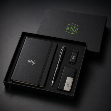 Custom Black Executive Gift Set with Notebook, Pen, USB Drive and Card Holder