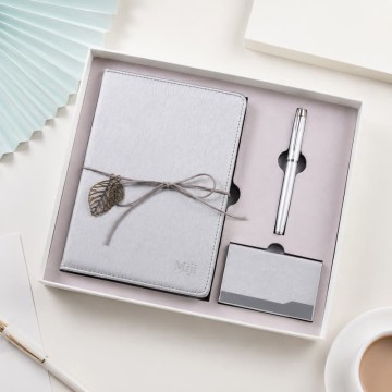 Custom Silver Notebook Pen Card Holder Gift Set