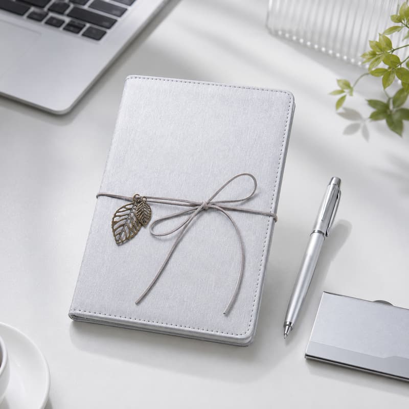 Silver Notebook Pen Card Holder Desk Scene