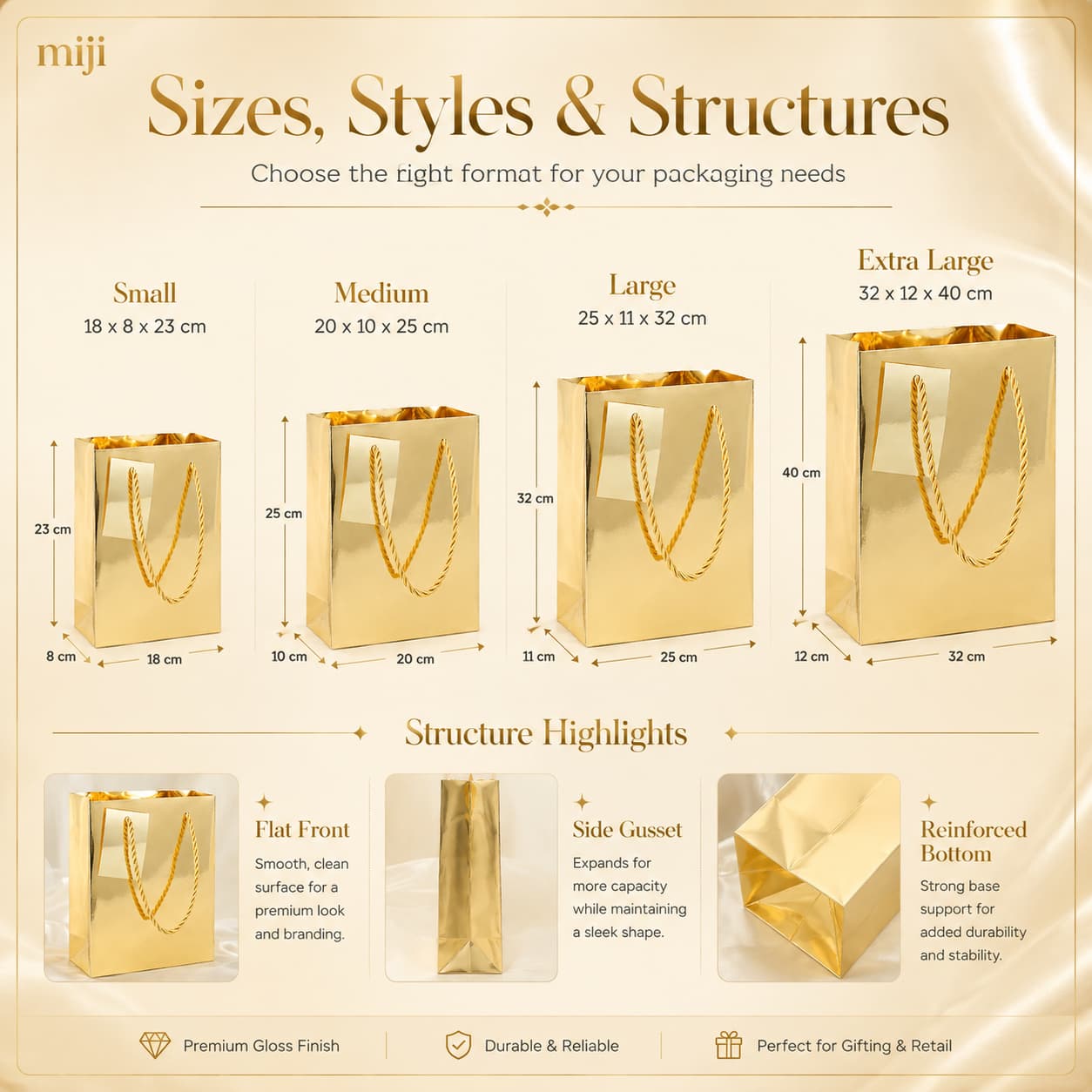 Gold Gift Bag Sizes and Structures