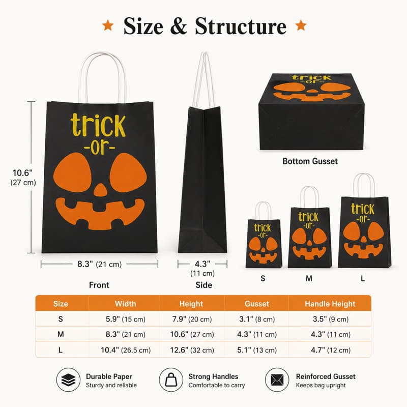 Halloween Paper Bag Size and Structure Options