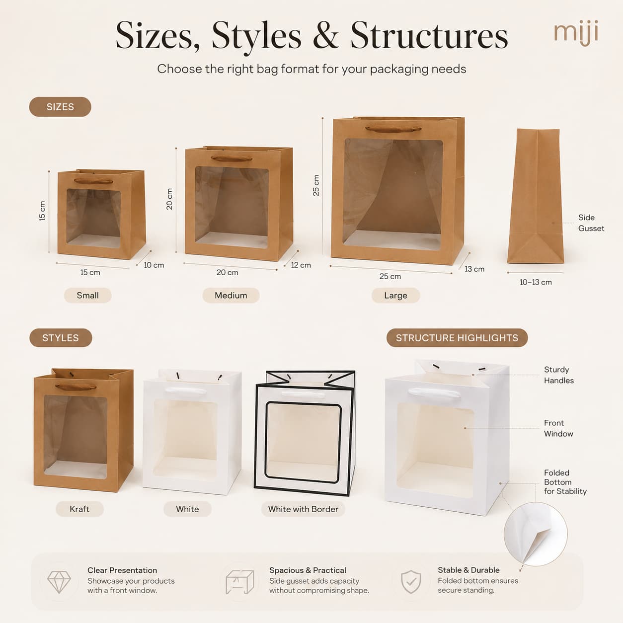 Window Gift Bag Sizes and Structures