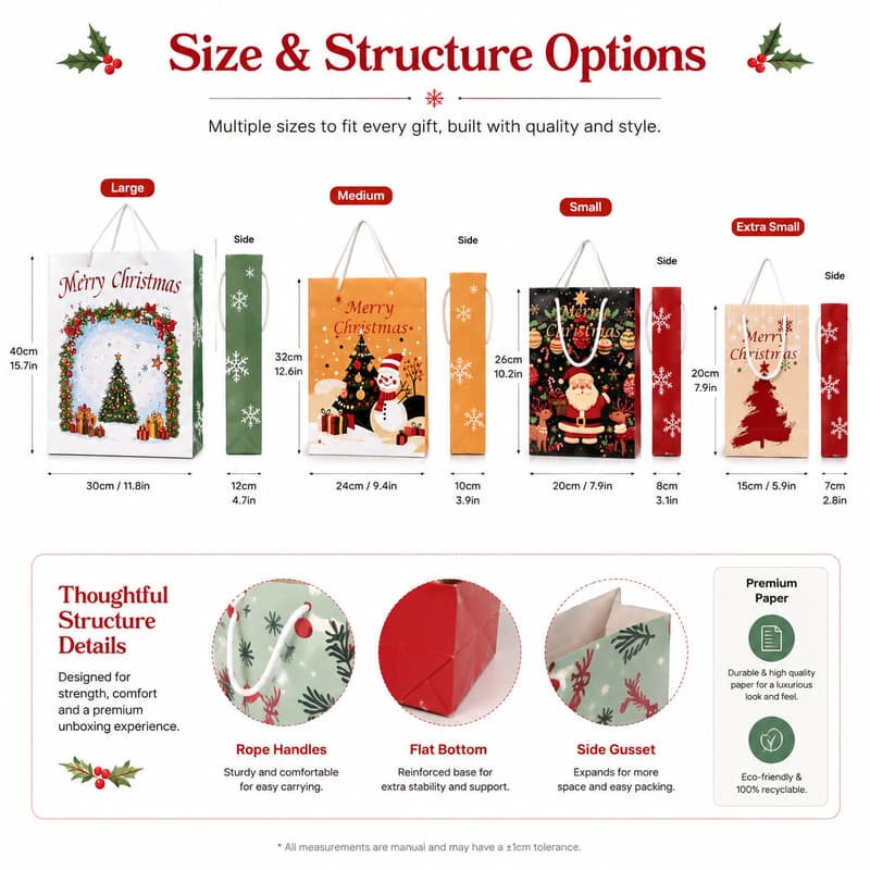 Christmas Bag Size and Structure Options
