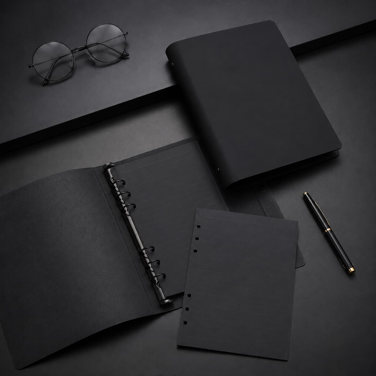 A5 Black Loose-Leaf Notebook Set