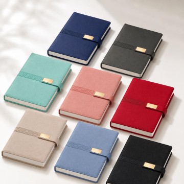 Custom A5 Palm-Grain PU Gold Buckle Notebook | 100 Sheets / 200 Pages