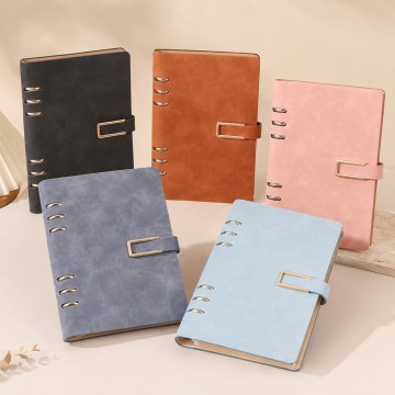Custom A5 Soft-Touch PU 6-Ring Loose-Leaf Notebook with Metal Pen Holder