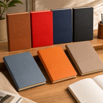 Custom A5 Minimalist Striped PU Hardcover Notebook with 200 Lined Pages