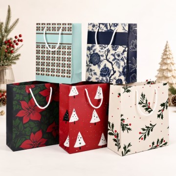 Custom Assorted Floral Christmas Paper Gift Bags | Holiday Packaging