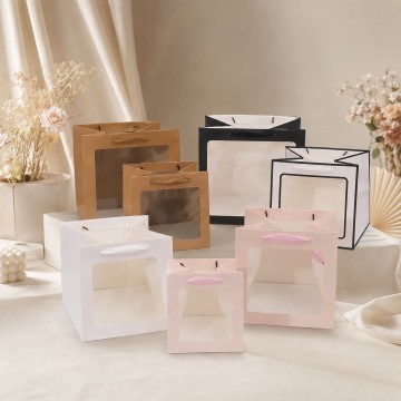Custom Clear Window Paper Gift Bags with Rope Handles