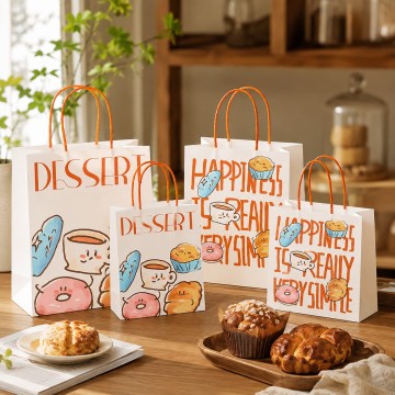 Custom Dessert Paper Gift Bags for Bakery Takeaway | Two Sizes & Original Artwork