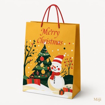 Custom Golden Snowman Christmas Paper Gift Bag | Holiday Gift Packaging