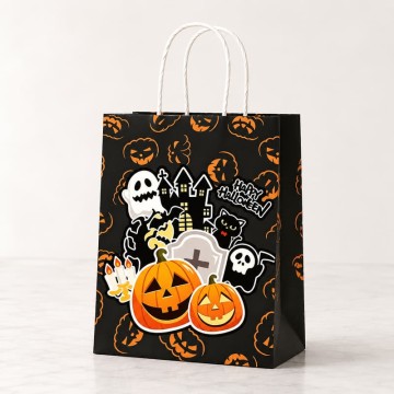 Custom Halloween Paper Gift Bags | Black & Orange Party Packaging