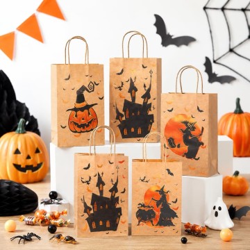 Custom Kraft Halloween Paper Gift Bags for Party Favors