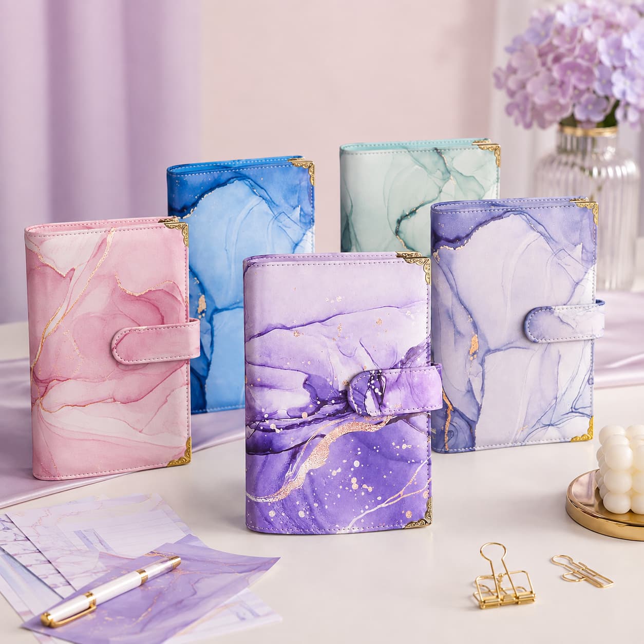 Purple Marble A6 Budget Planner