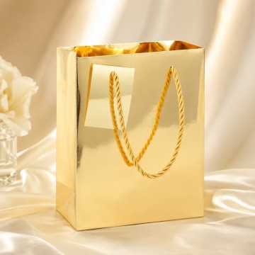 Custom Metallic Gold Paper Gift Bags with Twisted Rope Handles