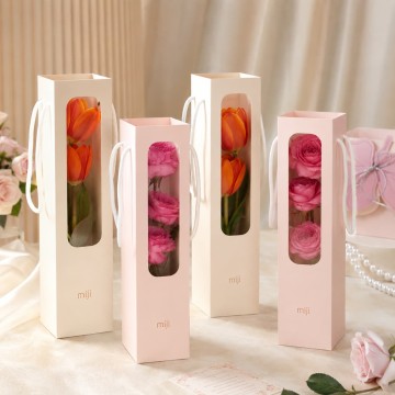Custom Single Flower Window Paper Gift Bags | Floral Gift Packaging