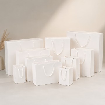 Custom White Paper Shopping Bags with Twisted Rope Handles