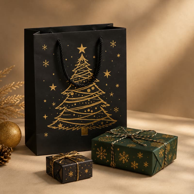 Black Gold Christmas Gift Bag