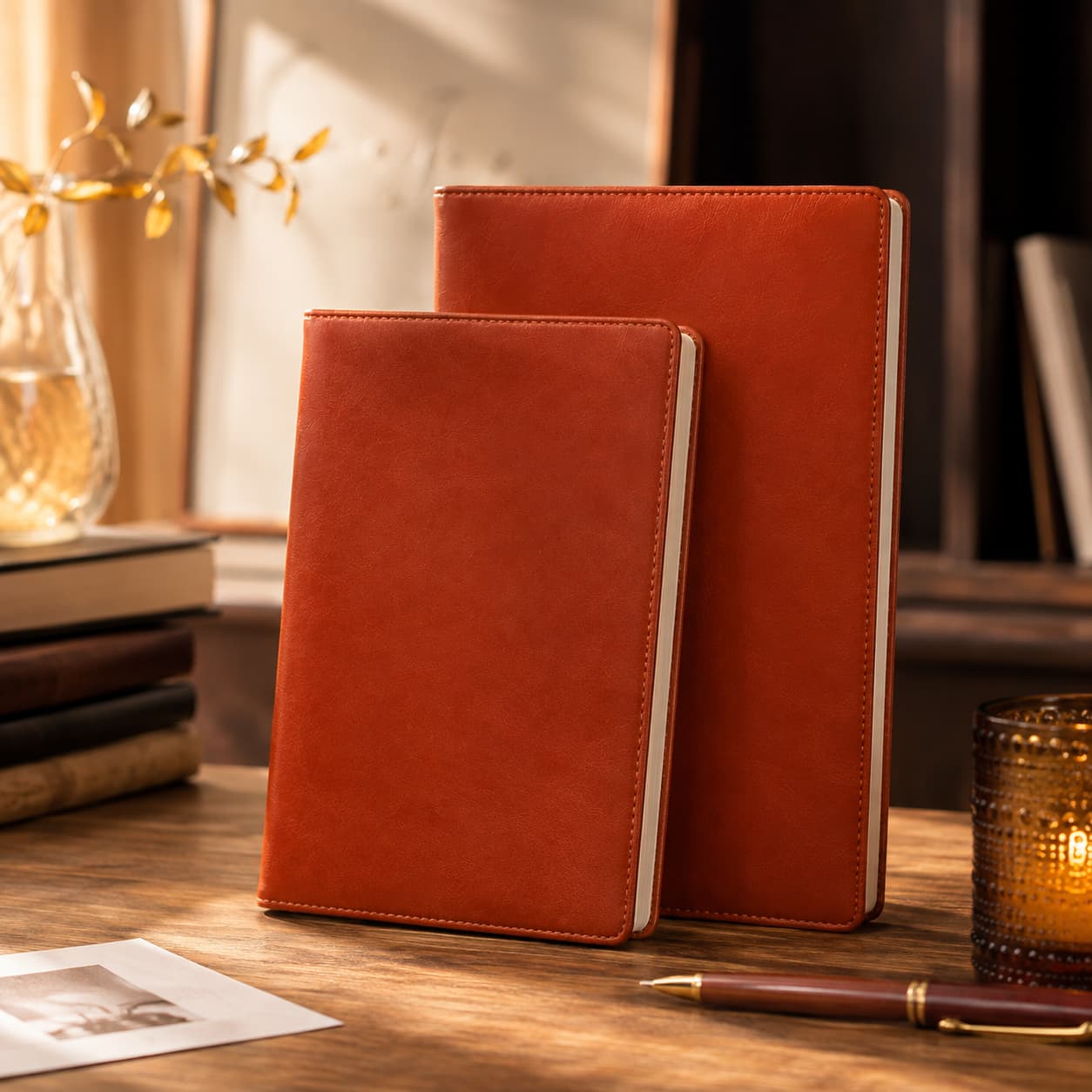 Brown A5 and B5 PU Notebook Pair