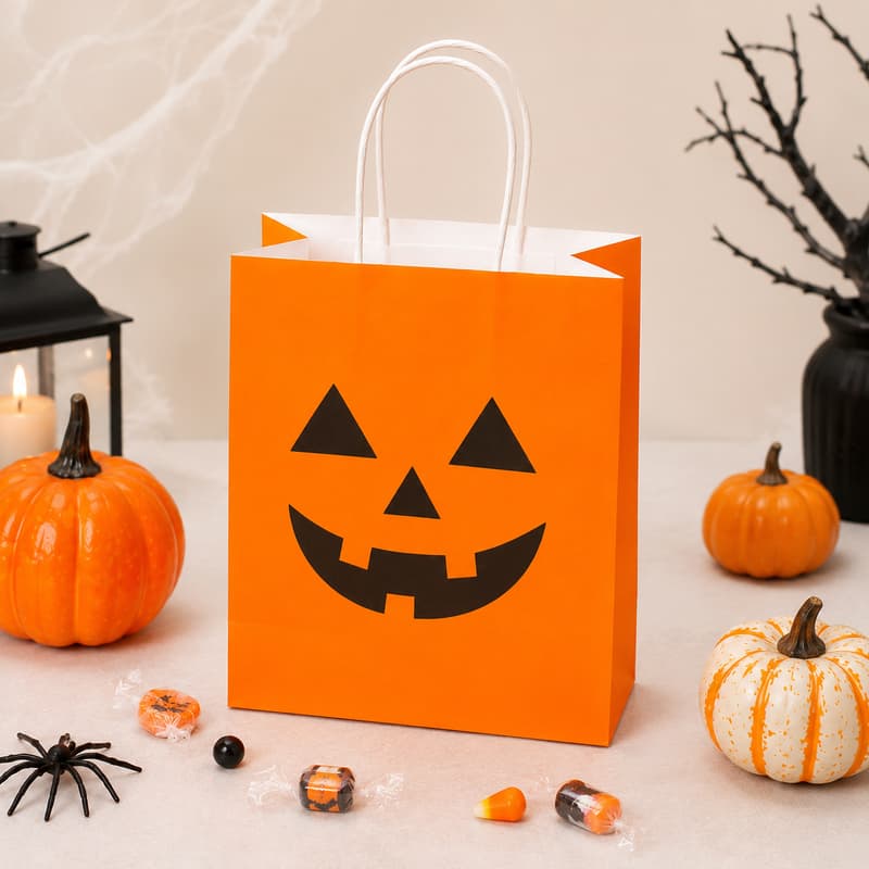 Orange Jack-o-Lantern Paper Gift Bag