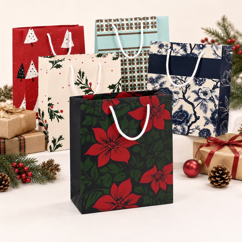 Poinsettia Christmas Paper Gift Bag