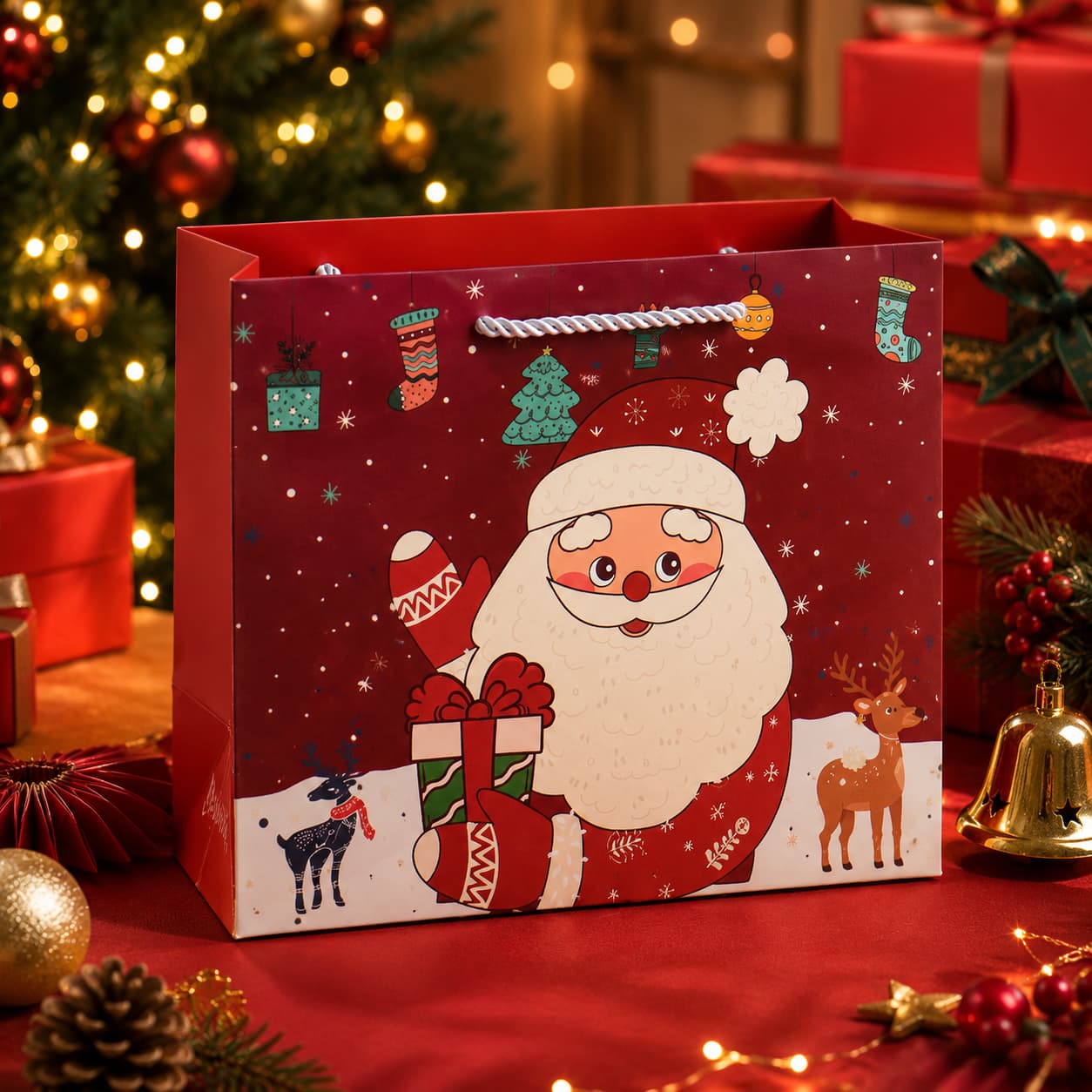 Red Santa Christmas Paper Gift Bag