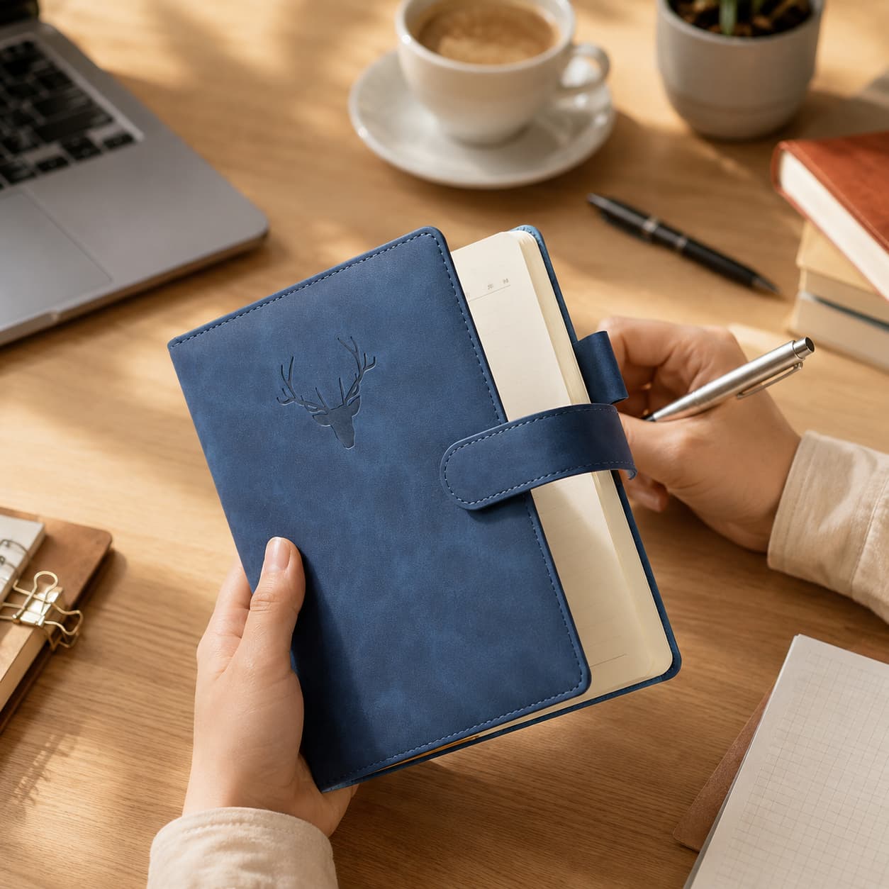A5 Buckle Notebook Writing Scene