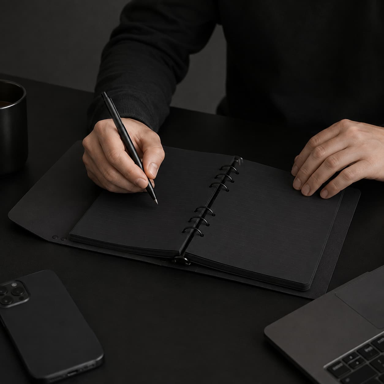 Black Loose-Leaf Notebook Writing Scene
