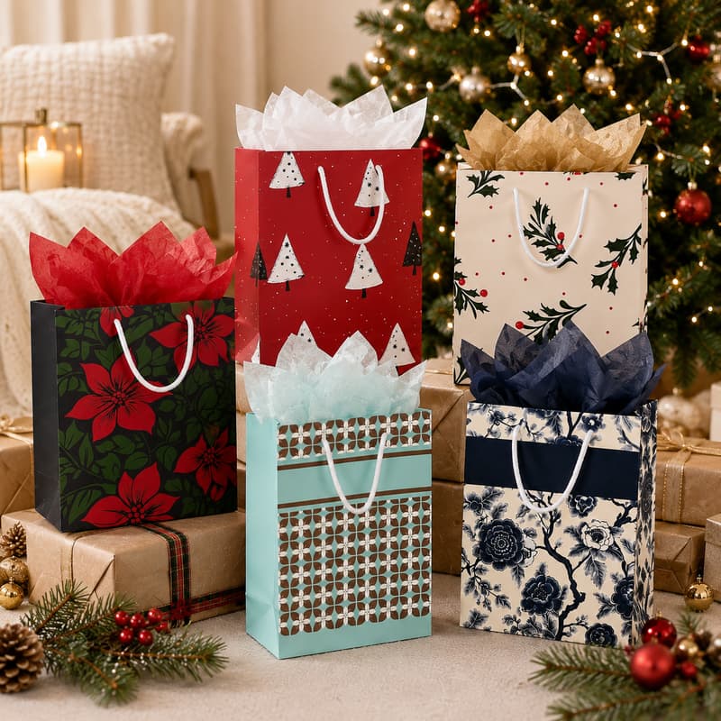 Christmas Paper Gift Bag Lifestyle Scene