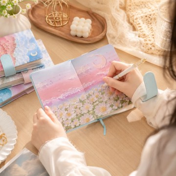 Custom 128 × 180 mm Dreamy Art Cover Strap Closure Notebook | 100gsm Paper