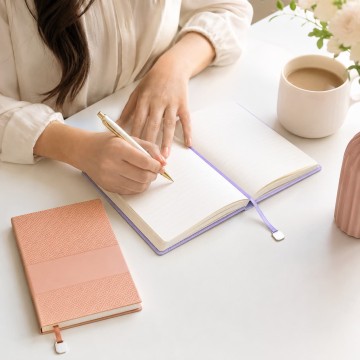 Custom Pastel Embossed Hardcover Notebook with Metal Charm Bookmark | Miji