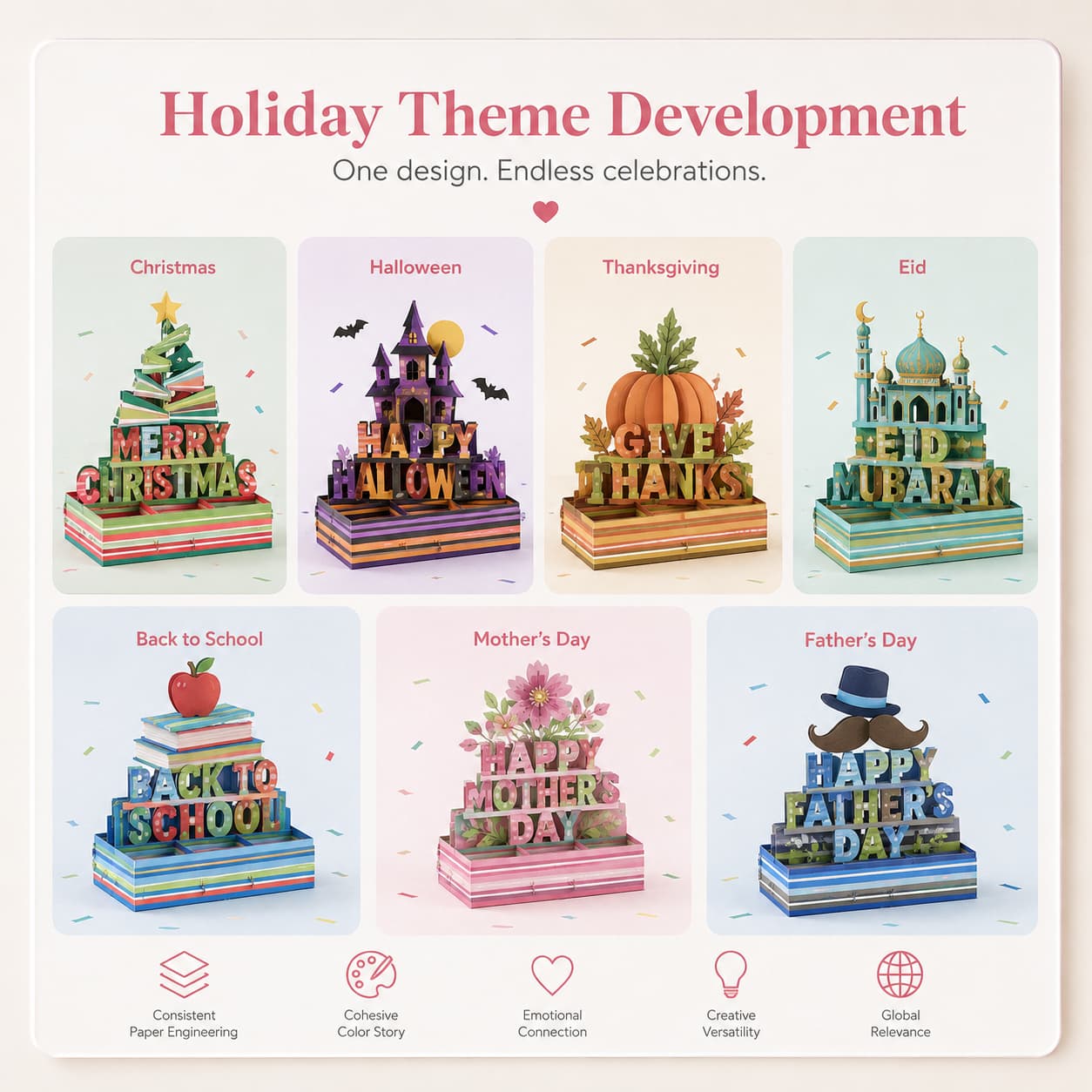 Detail image showing popular seasonal and holiday theme development directions