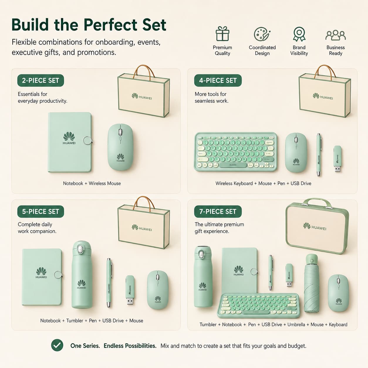 flexible office gift set combinations with notebook mouse keyboard pen USB drive tumbler and umbrella