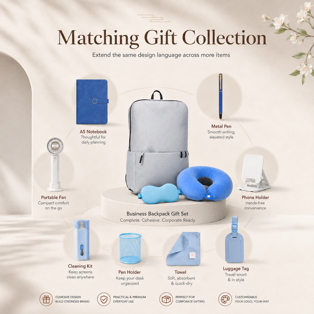 matching gift collection built around a business backpack set