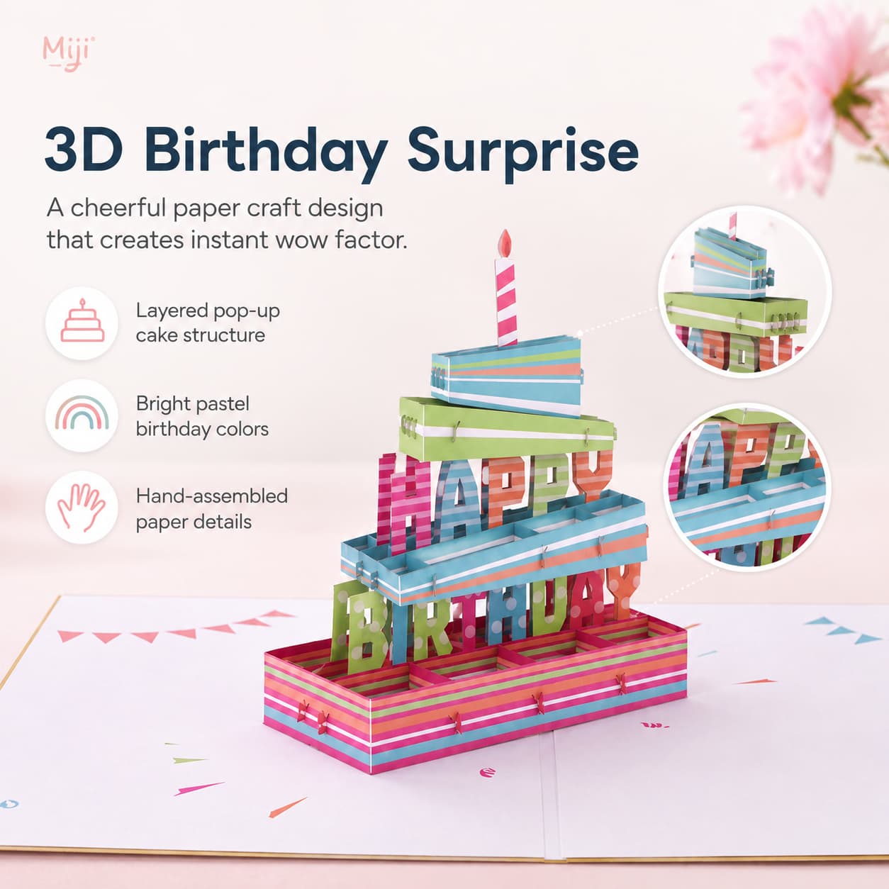 Feature image highlighting the colorful layered happy birthday pop-up structure