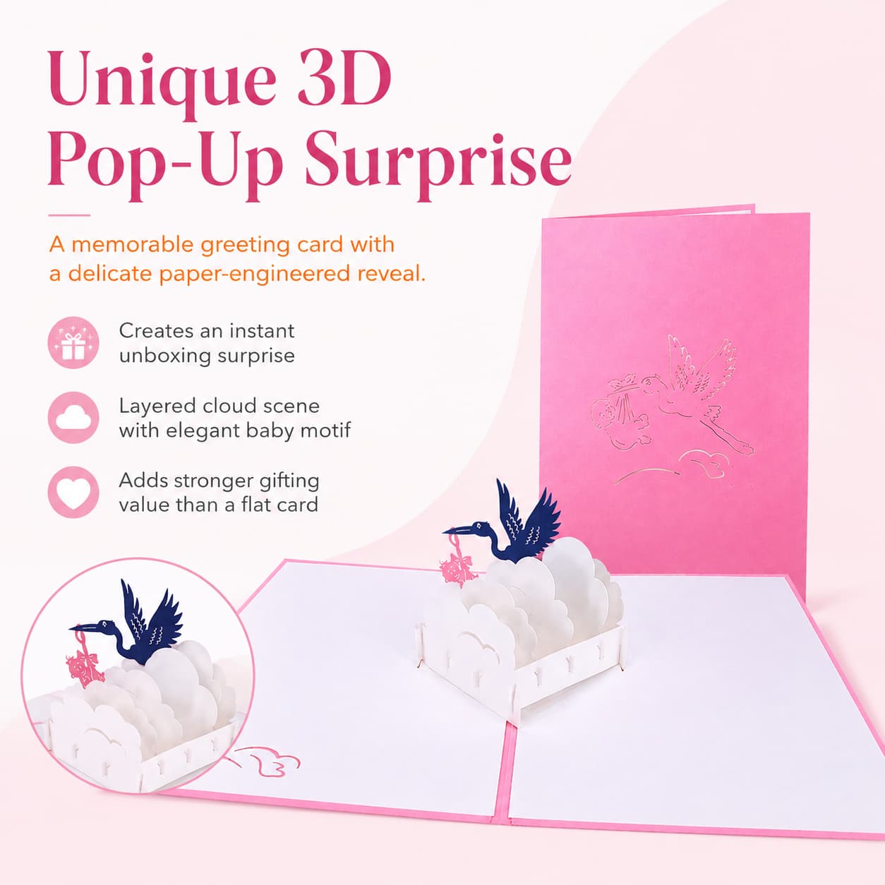 Feature image showing the visual appeal of a premium-style baby pop-up greeting card.