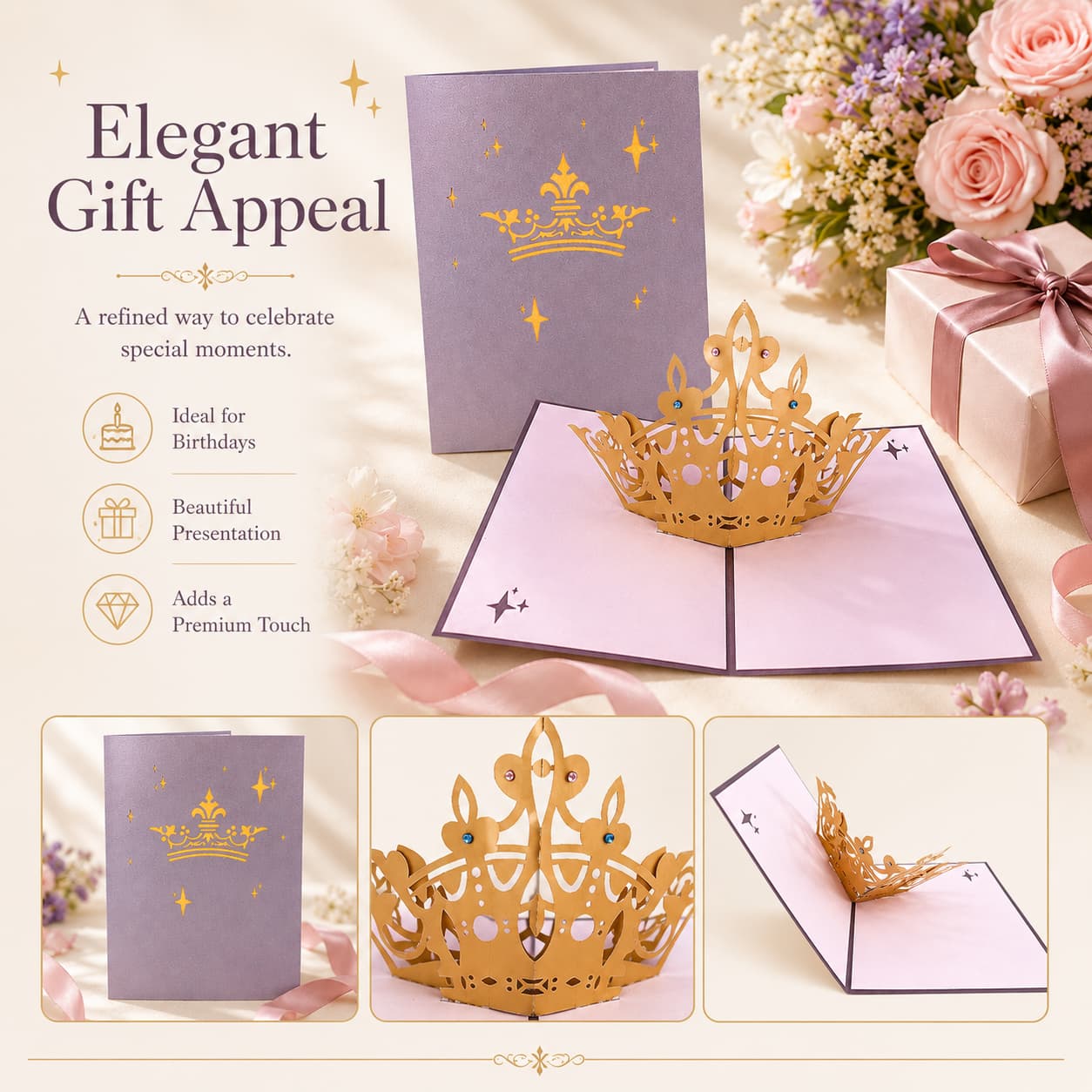 Feature image showing the premium gift presentation and celebration-oriented appeal of the greeting card.