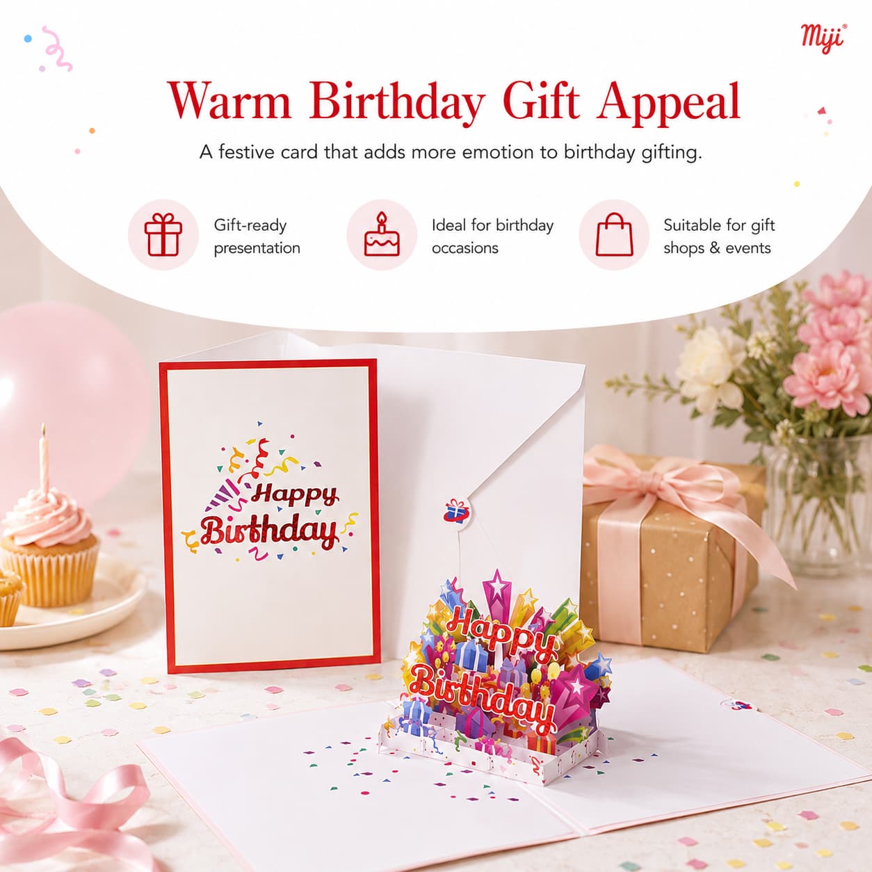 Gift-ready birthday card presentation.