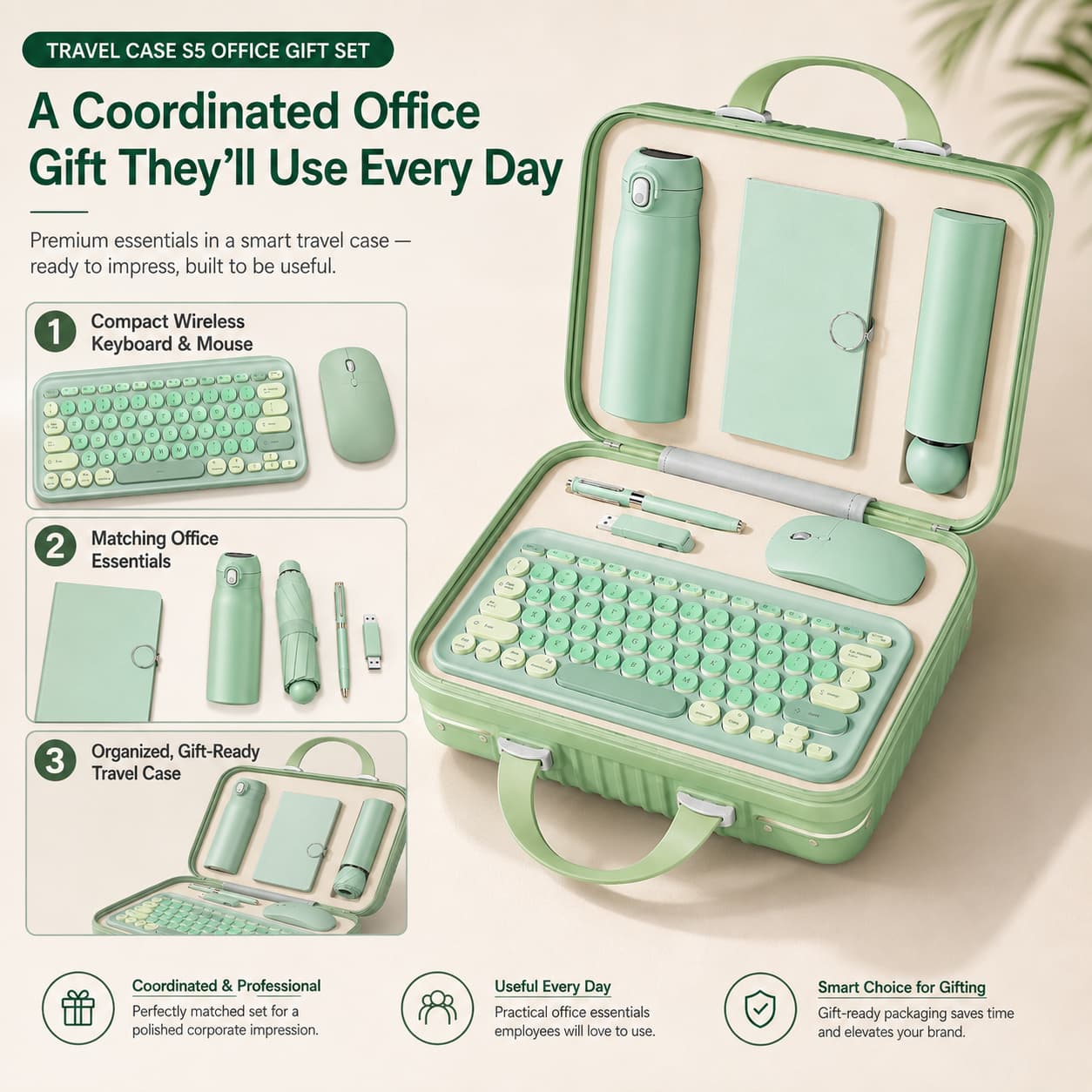 wireless keyboard and mouse gift set highlighting Bluetooth connection multi-device compatibility quiet keys and rechargeable use