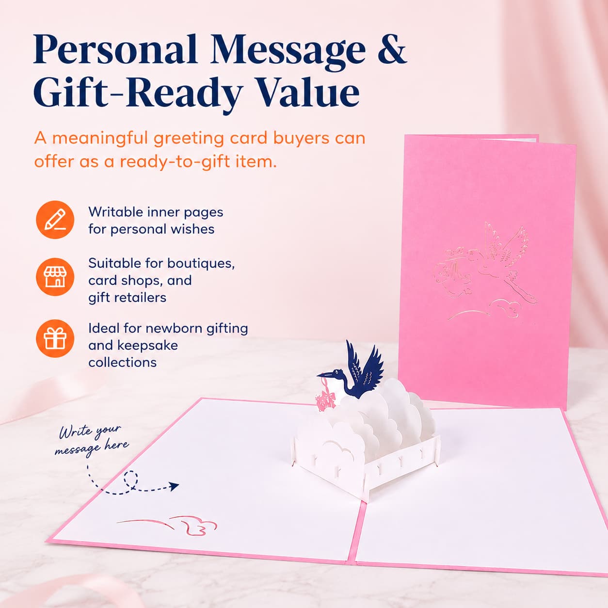 Feature image highlighting writable message value inside a baby-themed greeting card.