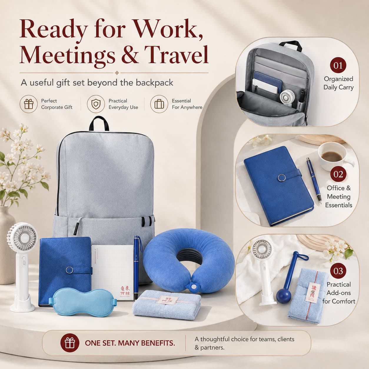 business backpack gift set for work meetings and travel use
