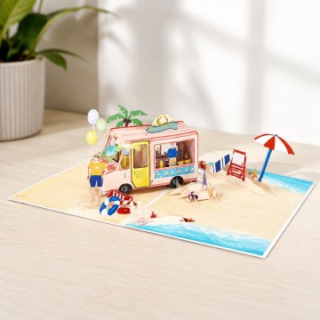 Custom 3D Beach Ice Cream Truck Pop-Up Birthday Greeting Card